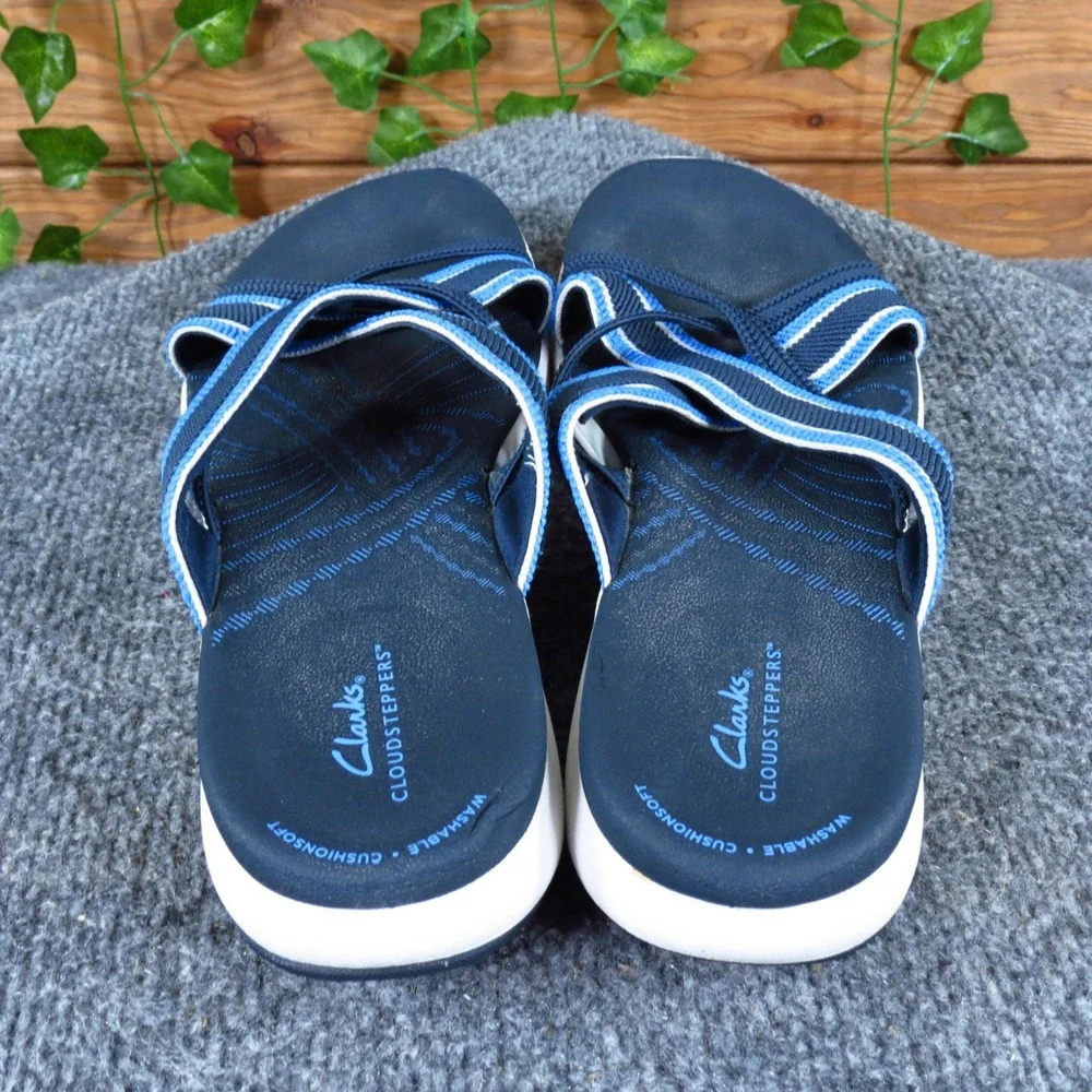 Clarks Cloudsteppers Mira Isle‎ Womens Sandals Size 10 Casual Navy Blue Textile